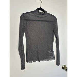 Friful  Woman's sheer  Glitter mesh Top lettuce-trim Romantic Grungy Y2 k